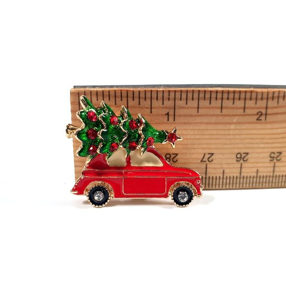 Christmas Tree Pin Brooch Rhinestone Red Green 1.25" Fashion Collectable - Picture 3 of 3